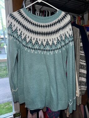 Christopher & Banks Teal Fair Isle Crewneck Sweater